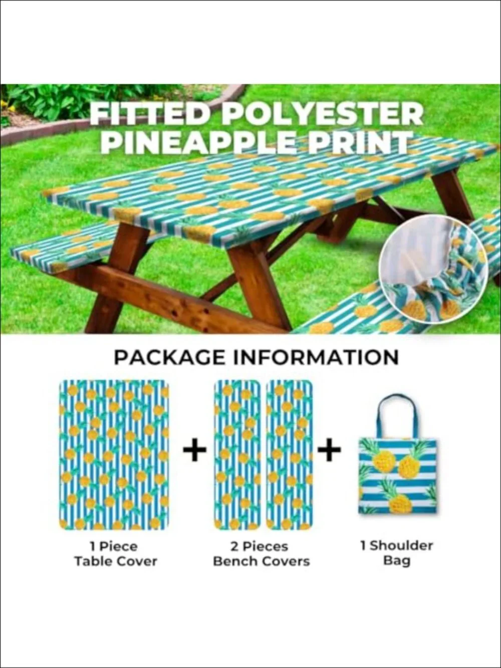 6ft Polyester Picnic Table Cover with Bench Covers Tablecloth